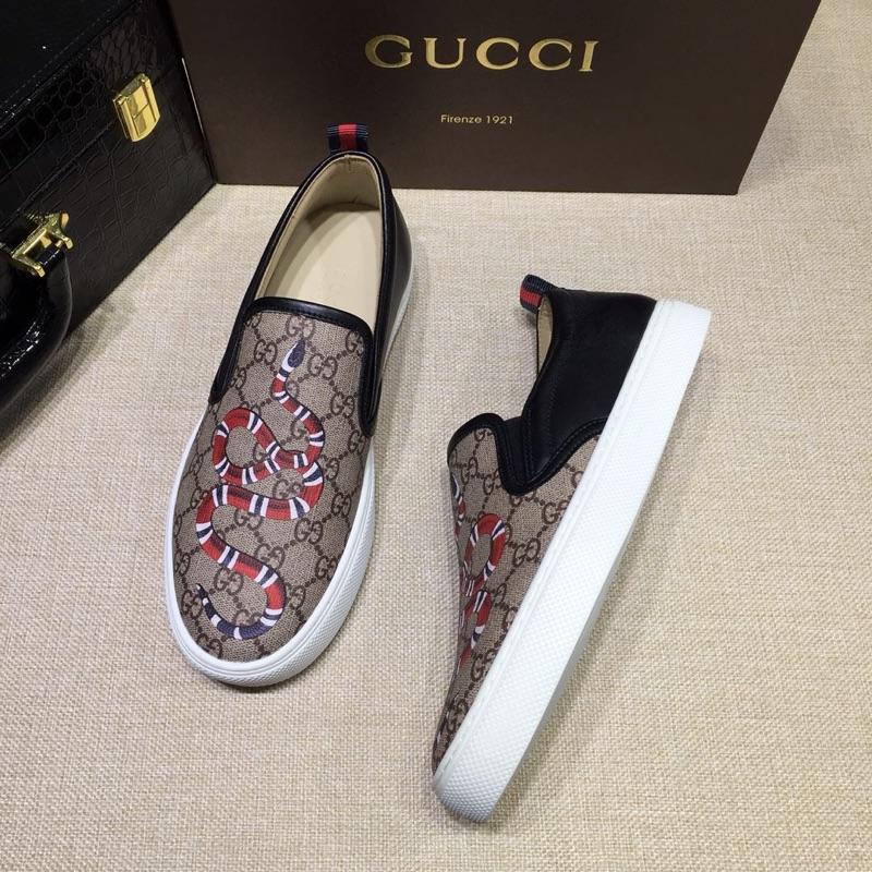 Gucci Fashion Sneakers Beige GG and embroidered gold snake print with white sole MS07701