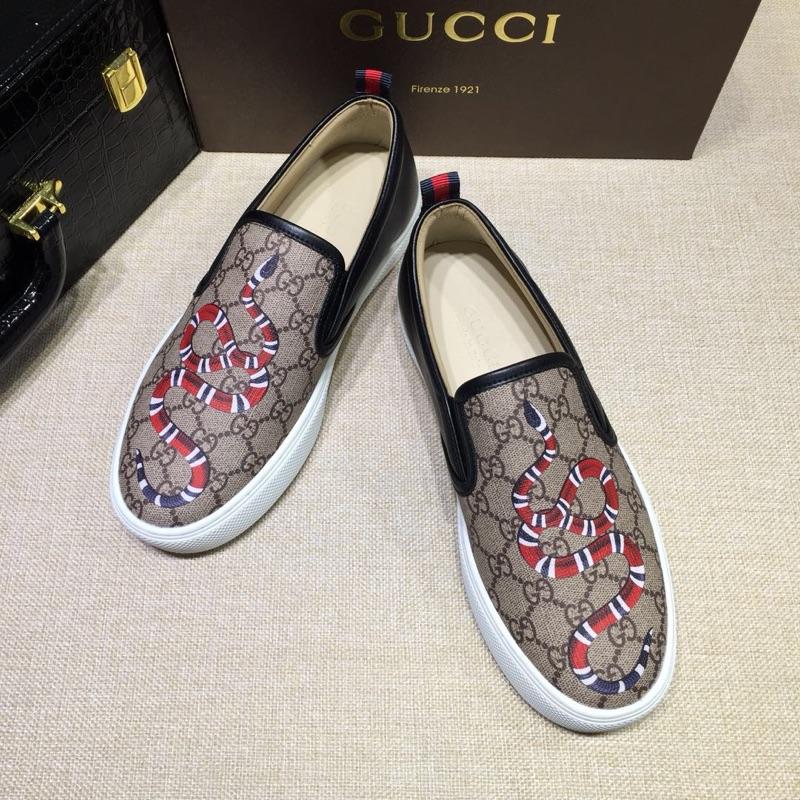 Gucci Fashion Sneakers Beige GG and embroidered gold snake print with white sole MS07701