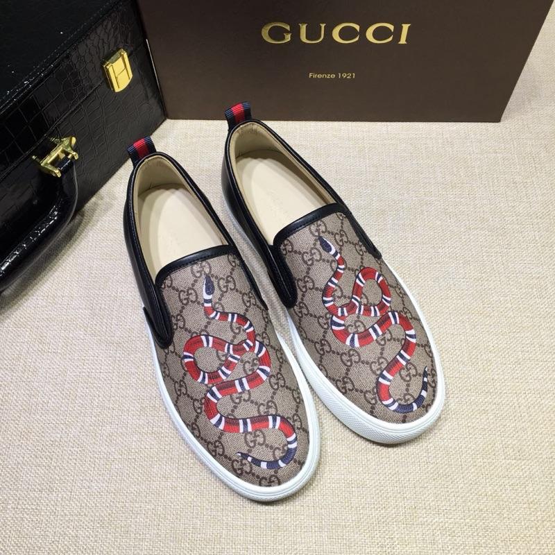 Gucci Fashion Sneakers Beige GG and embroidered gold snake print with white sole MS07701