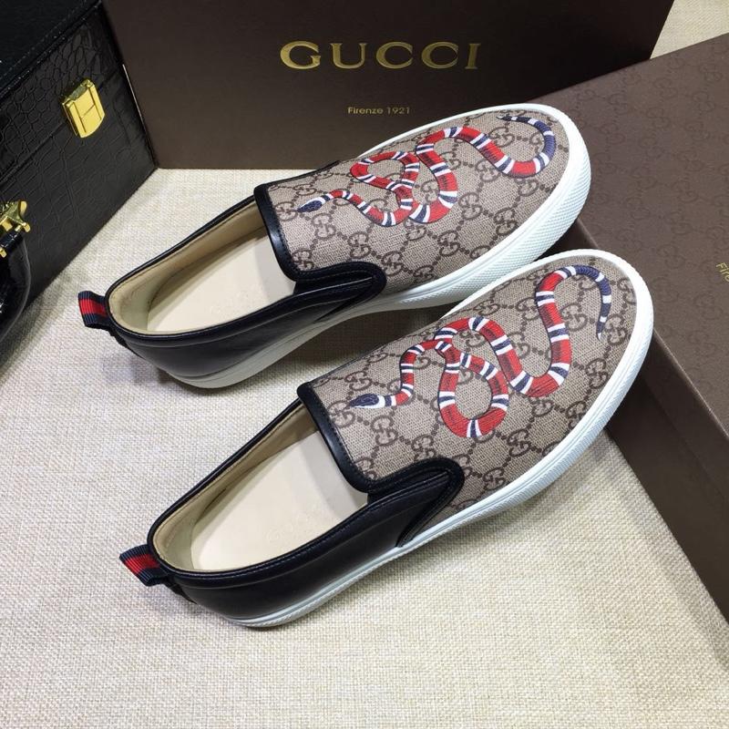 Gucci Fashion Sneakers Beige GG and embroidered gold snake print with white sole MS07701