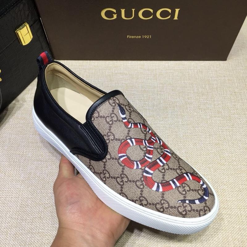 Gucci Fashion Sneakers Beige GG and embroidered gold snake print with white sole MS07701