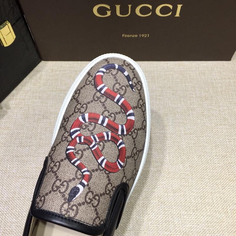 Gucci Fashion Sneakers Beige GG and embroidered gold snake print with white sole MS07701