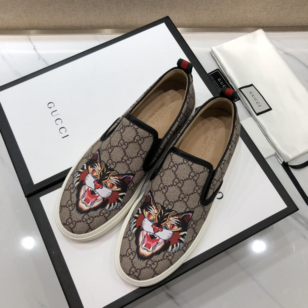 Gucci Fashion Sneakers Beige GG and cat print with white sole MS07716