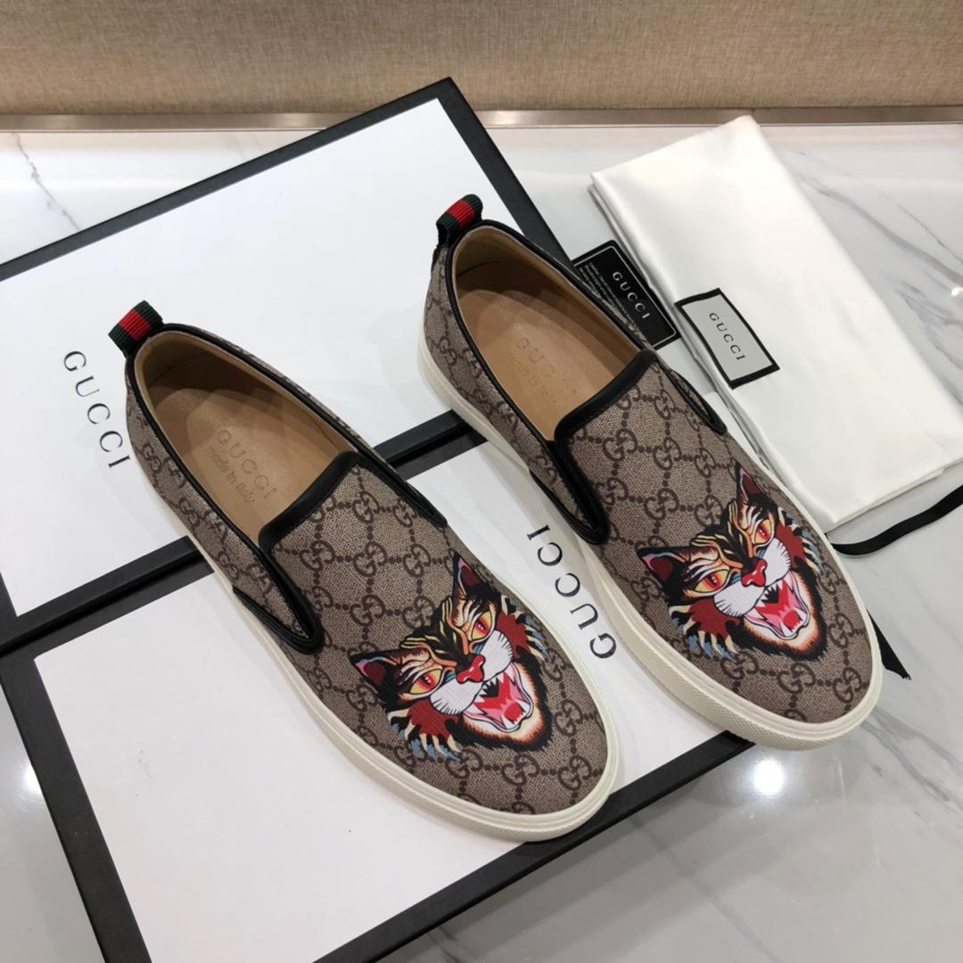 Gucci Fashion Sneakers Beige GG and cat print with white sole MS07716