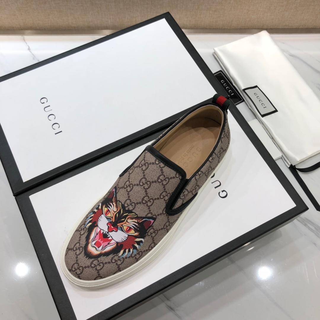 Gucci Fashion Sneakers Beige GG and cat print with white sole MS07716