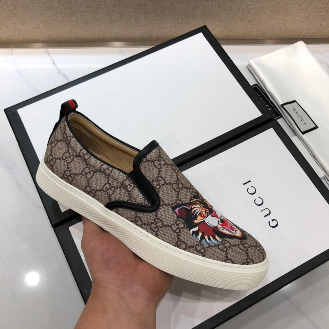 Gucci Fashion Sneakers Beige GG and cat print with white sole MS07716