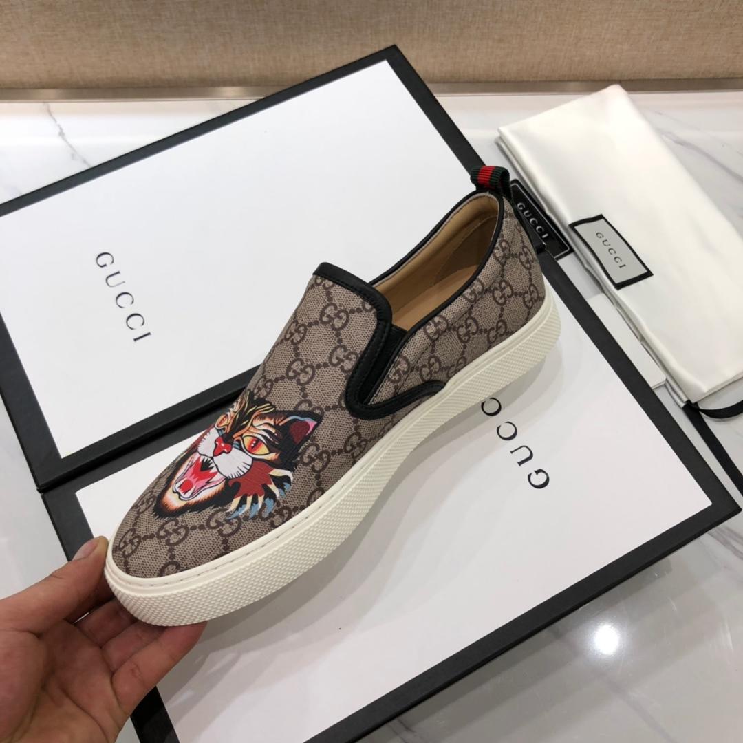 Gucci Fashion Sneakers Beige GG and cat print with white sole MS07716