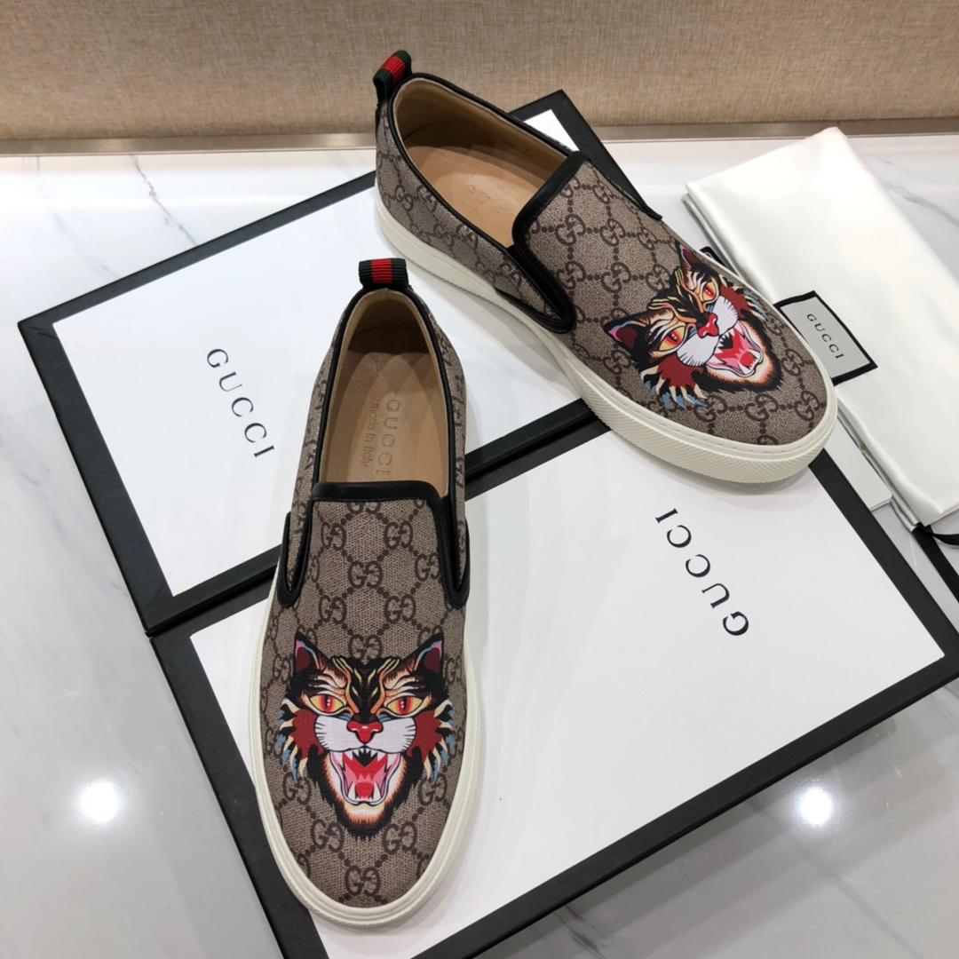 Gucci Fashion Sneakers Beige GG and cat print with white sole MS07716