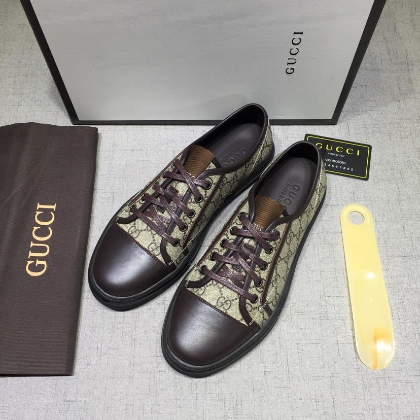 Gucci Fashion Sneakers Beige and GG print with black rubber sole MS07640
