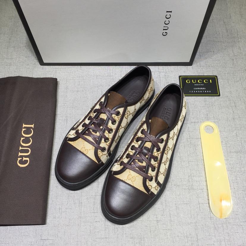 Gucci Fashion Sneakers Beige and ebony GG print with brown sole MS07642