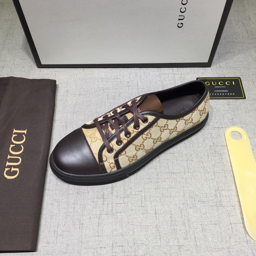 Gucci Fashion Sneakers Beige and ebony GG print with brown sole MS07642