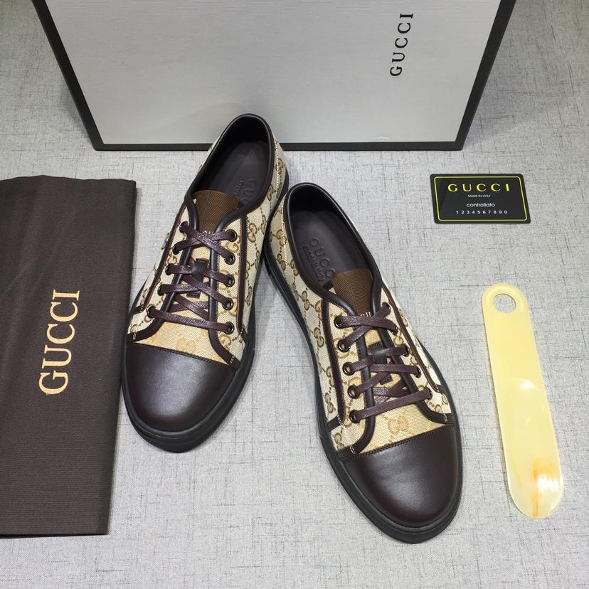 Gucci Fashion Sneakers Beige and ebony GG print with brown sole MS07642