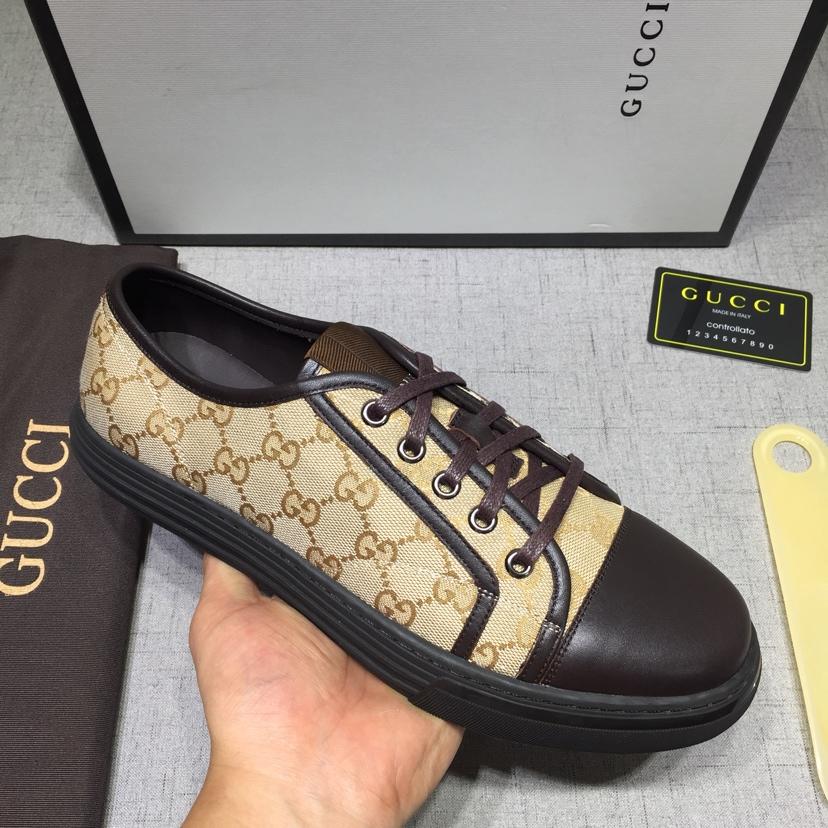 Gucci Fashion Sneakers Beige and ebony GG print with brown sole MS07642