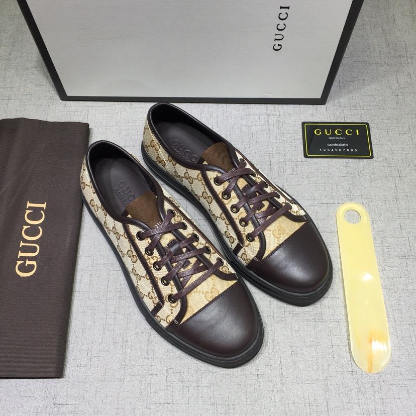 Gucci Fashion Sneakers Beige and ebony GG print with brown sole MS07642