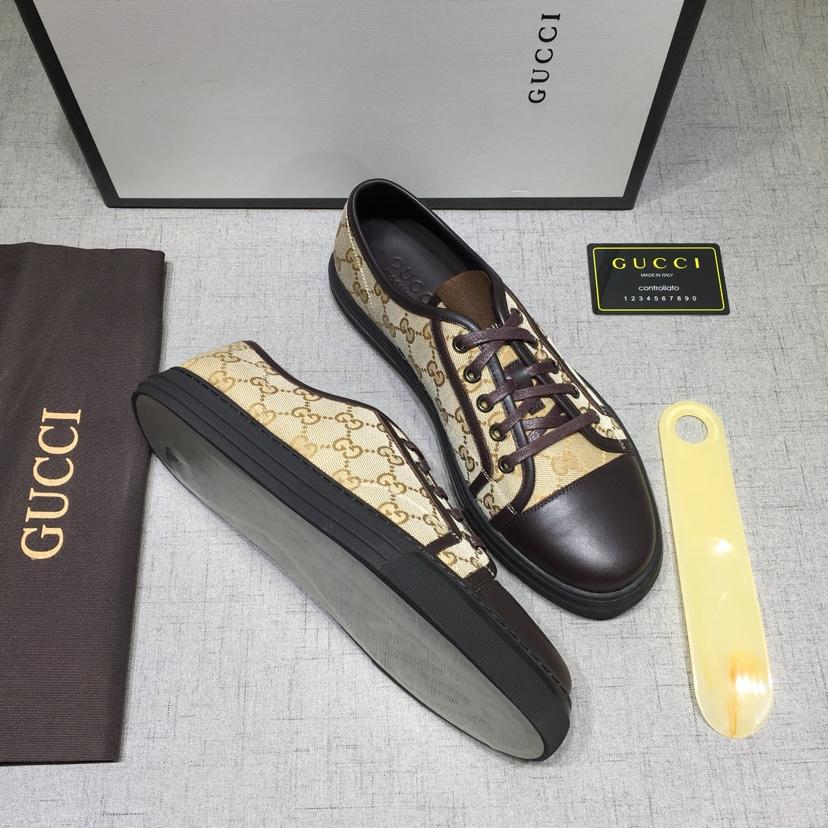 Gucci Fashion Sneakers Beige and ebony GG print with brown sole MS07642