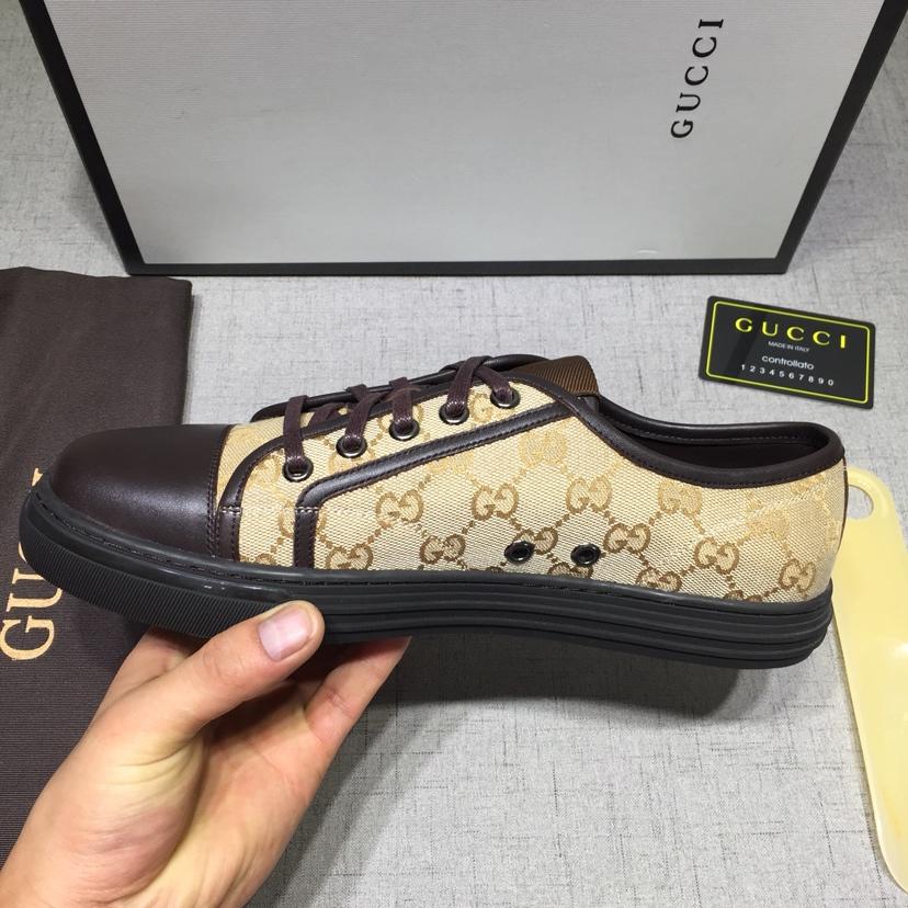 Gucci Fashion Sneakers Beige and ebony GG print with brown sole MS07642