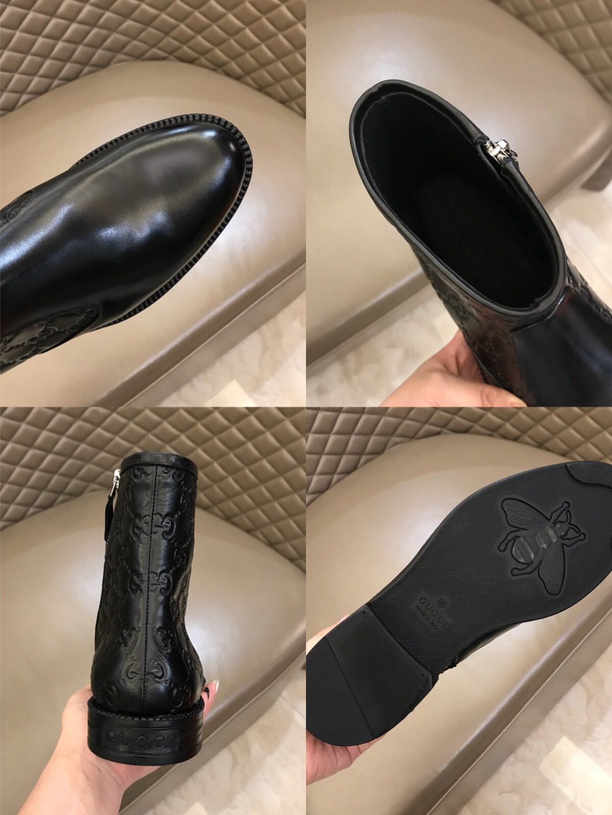 Gucci Black leather Boots With Embossing GG Design MS021147