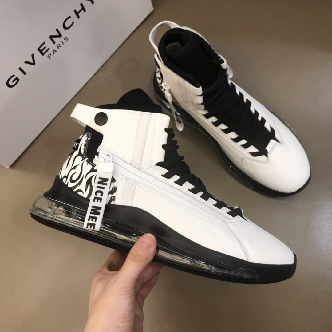 Givenchy High Quality Sneakers white and black Transparent sole with black printed heel MS021056