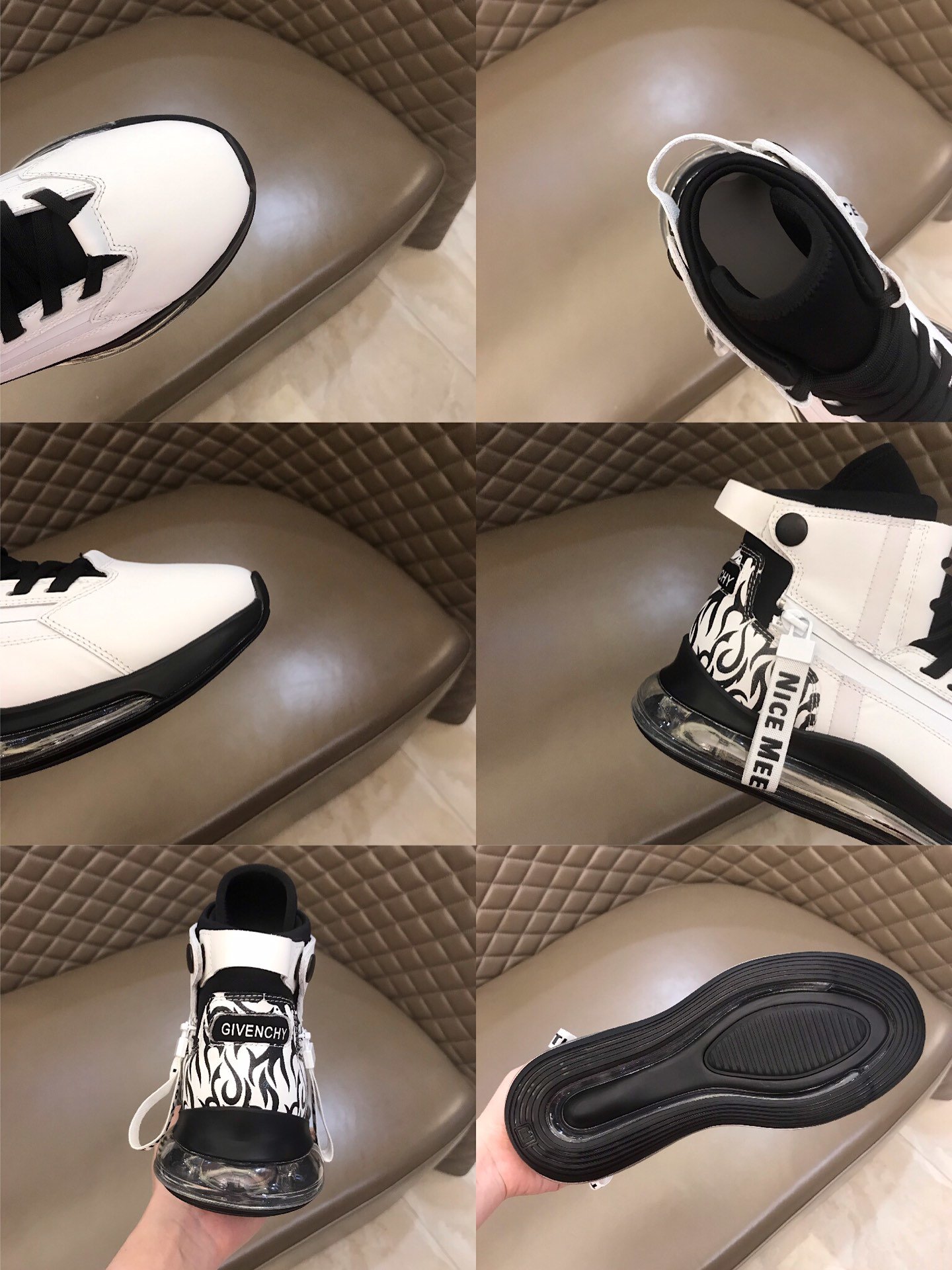 Givenchy High Quality Sneakers white and black Transparent sole with black printed heel MS021056