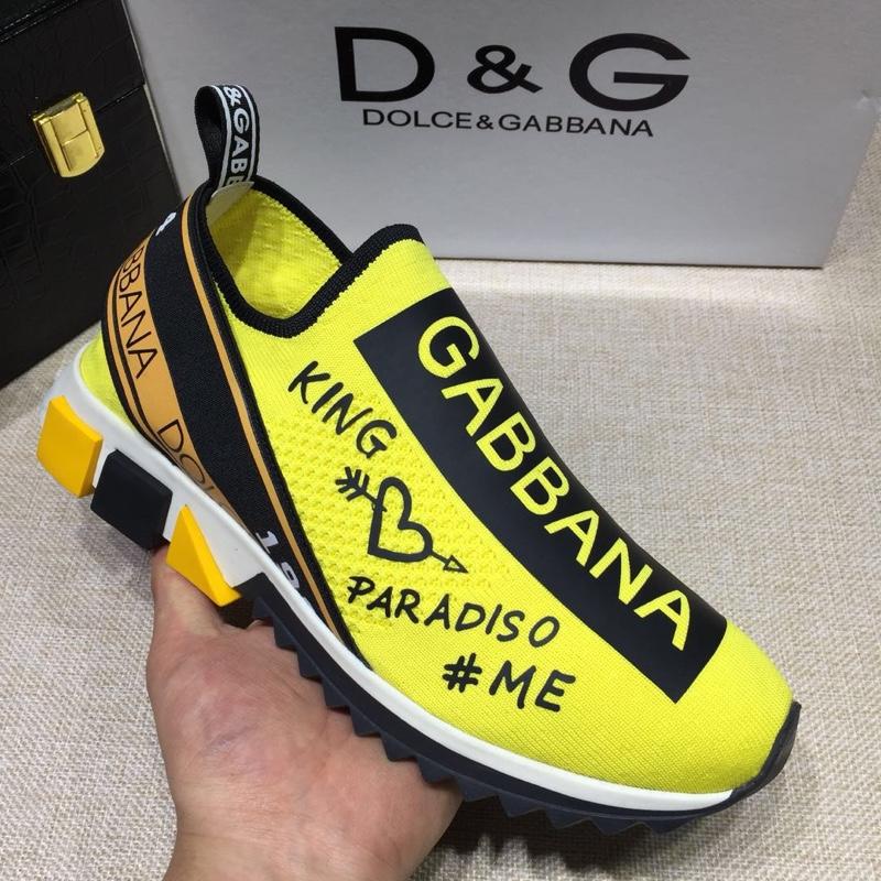 Dolce & Gabbana Yellow and Dolce & Gabbana themed print with black sole Fashion Sneakers MS07152