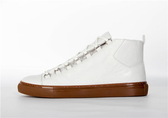 Balenciaga White Grained Lambskin Gum Sole Arena High-Top Sneakers