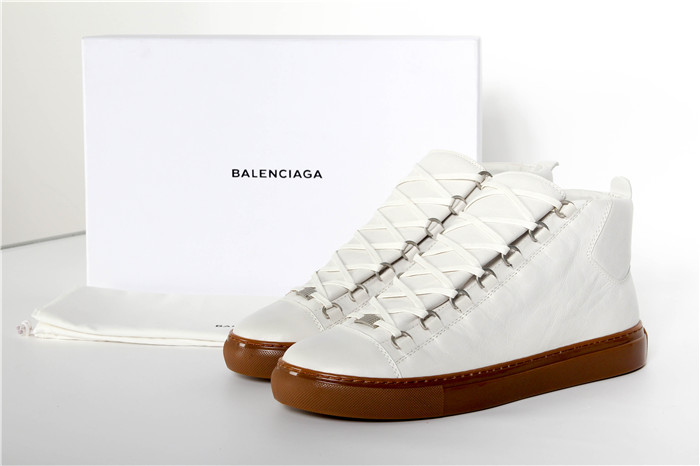 Balenciaga White Grained Lambskin Gum Sole Arena High-Top Sneakers