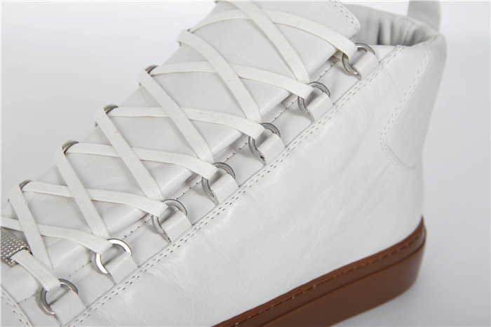 Balenciaga White Grained Lambskin Gum Sole Arena High-Top Sneakers