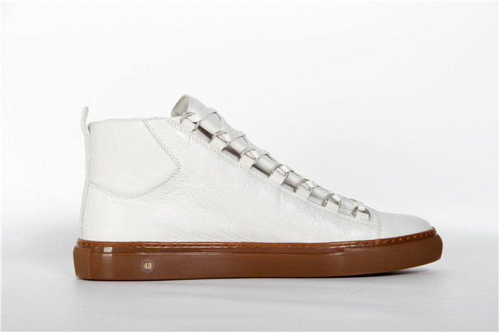 Balenciaga White Grained Lambskin Gum Sole Arena High-Top Sneakers