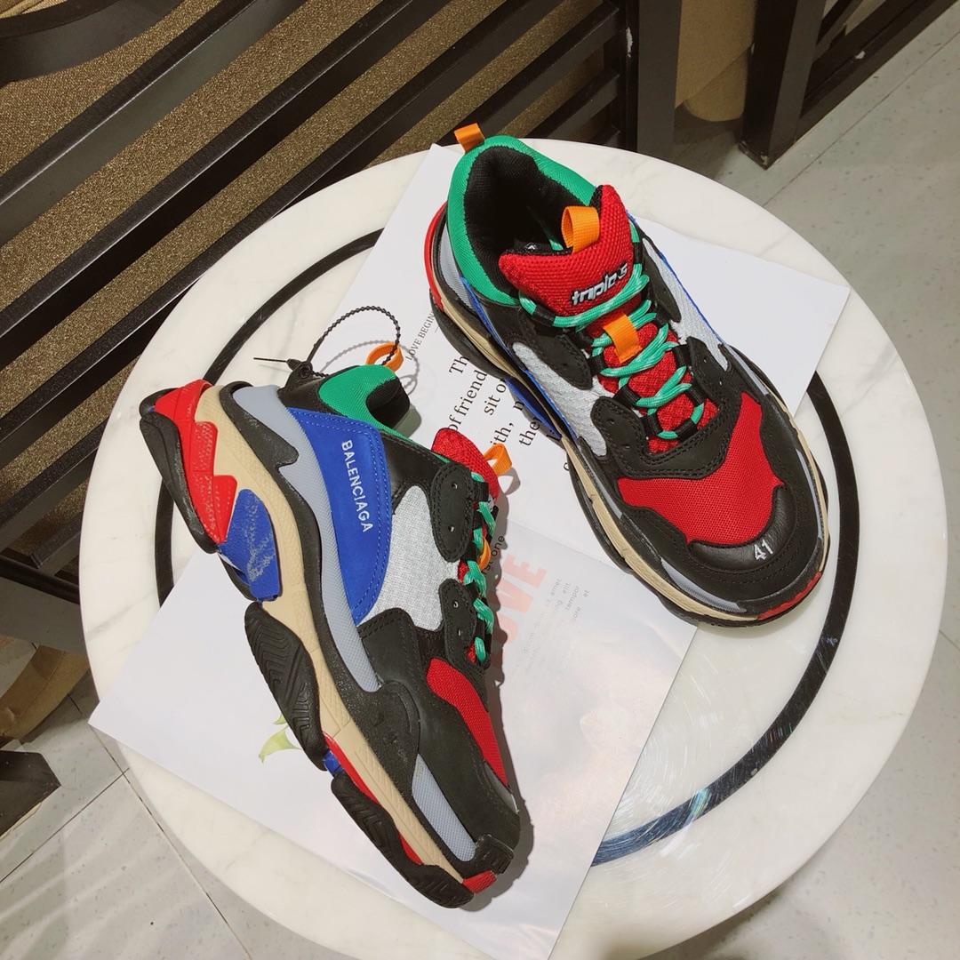 Balenciaga Triple S Trainers Shoes Black and Red with Green Sneaker MS09079