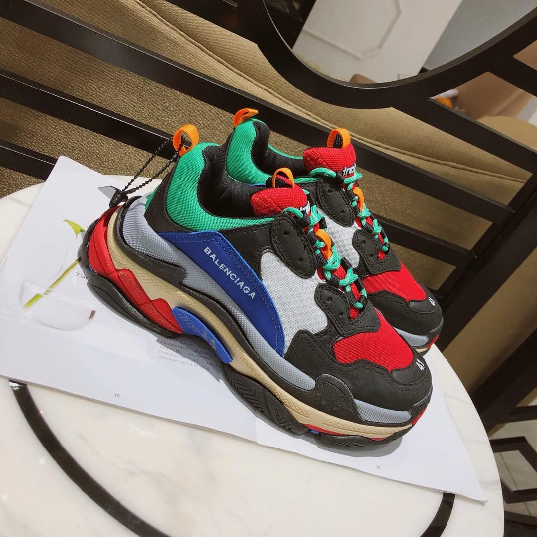 Balenciaga Triple S Trainers Shoes Black and Red with Green Sneaker MS09079