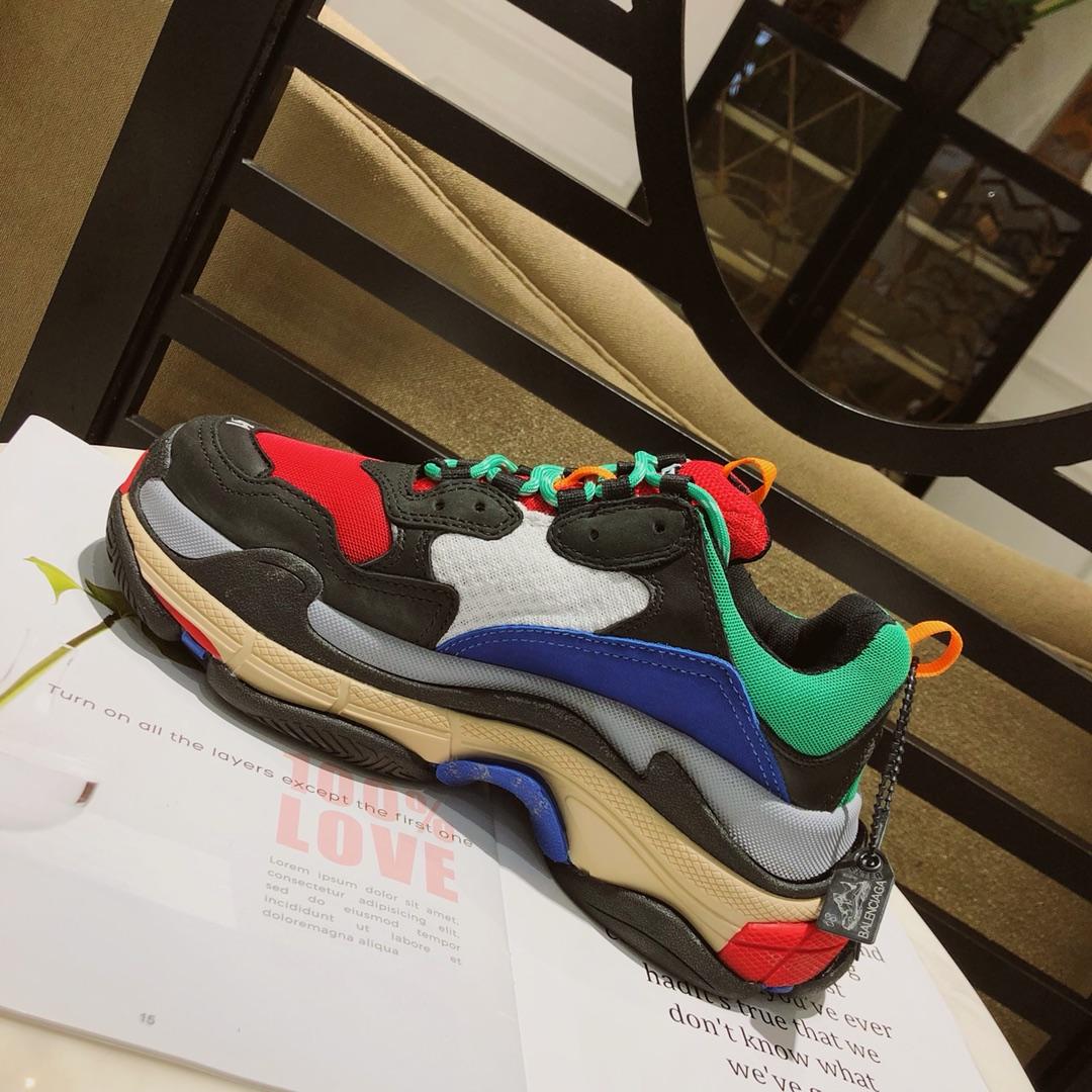 Balenciaga Triple S Trainers Shoes Black and Red with Green Sneaker MS09079