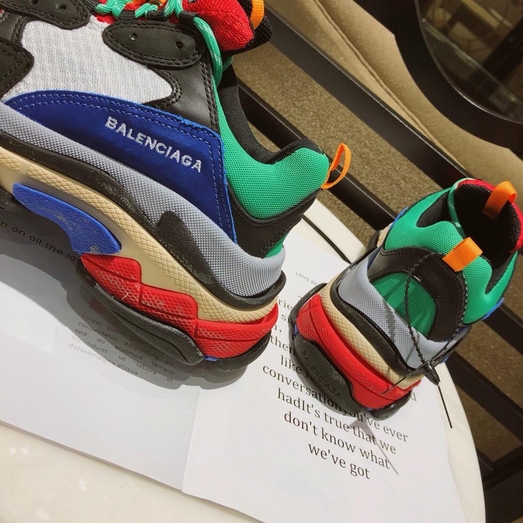 Balenciaga Triple S Trainers Shoes Black and Red with Green Sneaker MS09079