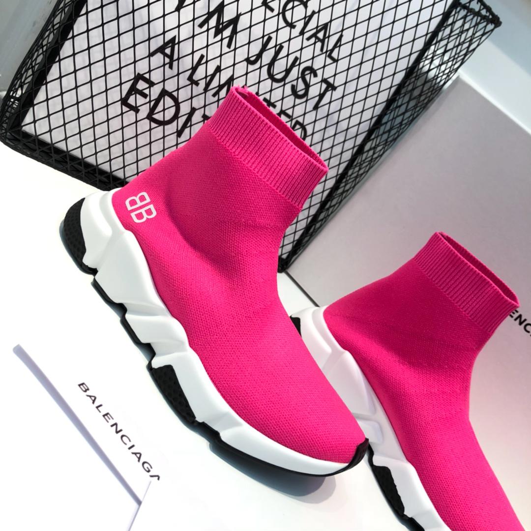 Balenciaga Speed Trainers Pink and white BB print and white rubber sole Sneaker MS09077