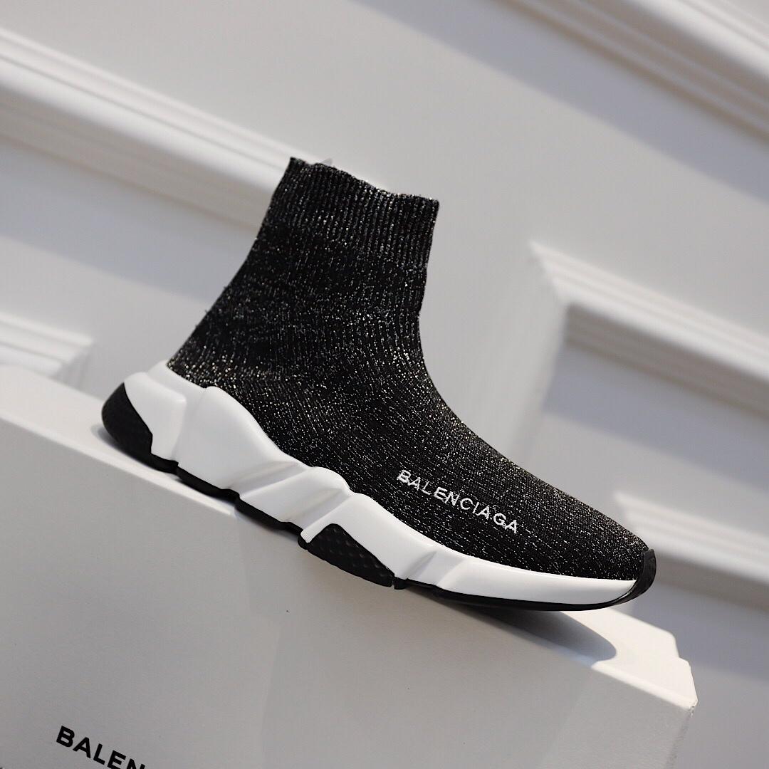 Balenciaga Speed Trainers Black glitter and white rubber sole Sneaker MS09075