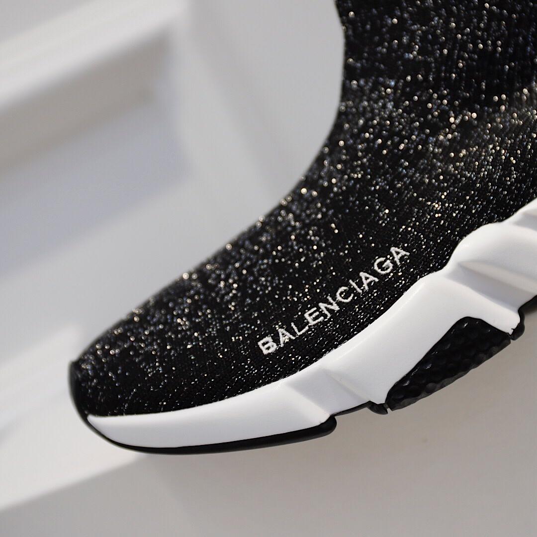 Balenciaga Speed Trainers Black glitter and white rubber sole Sneaker MS09075