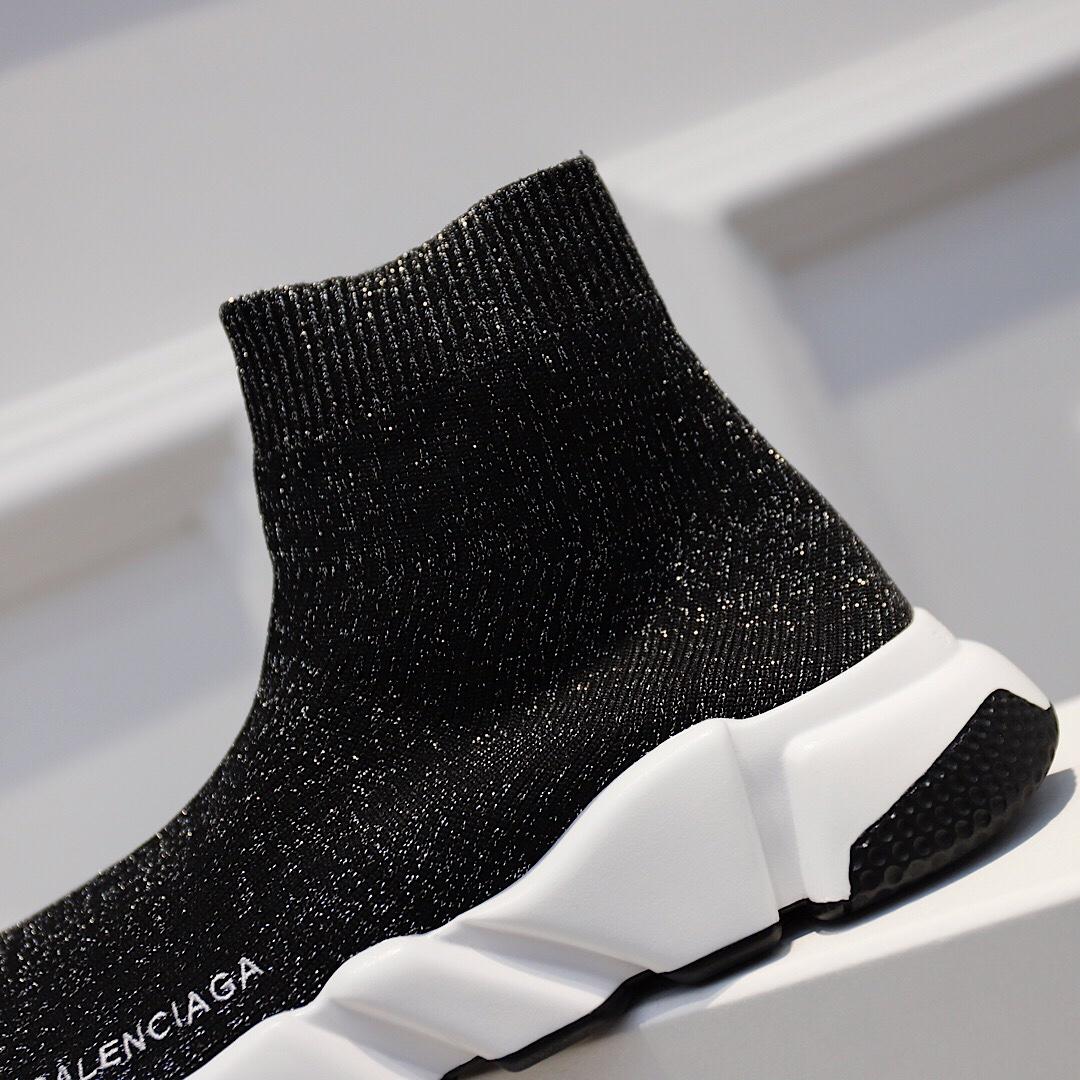 Balenciaga Speed Trainers Black glitter and white rubber sole Sneaker MS09075
