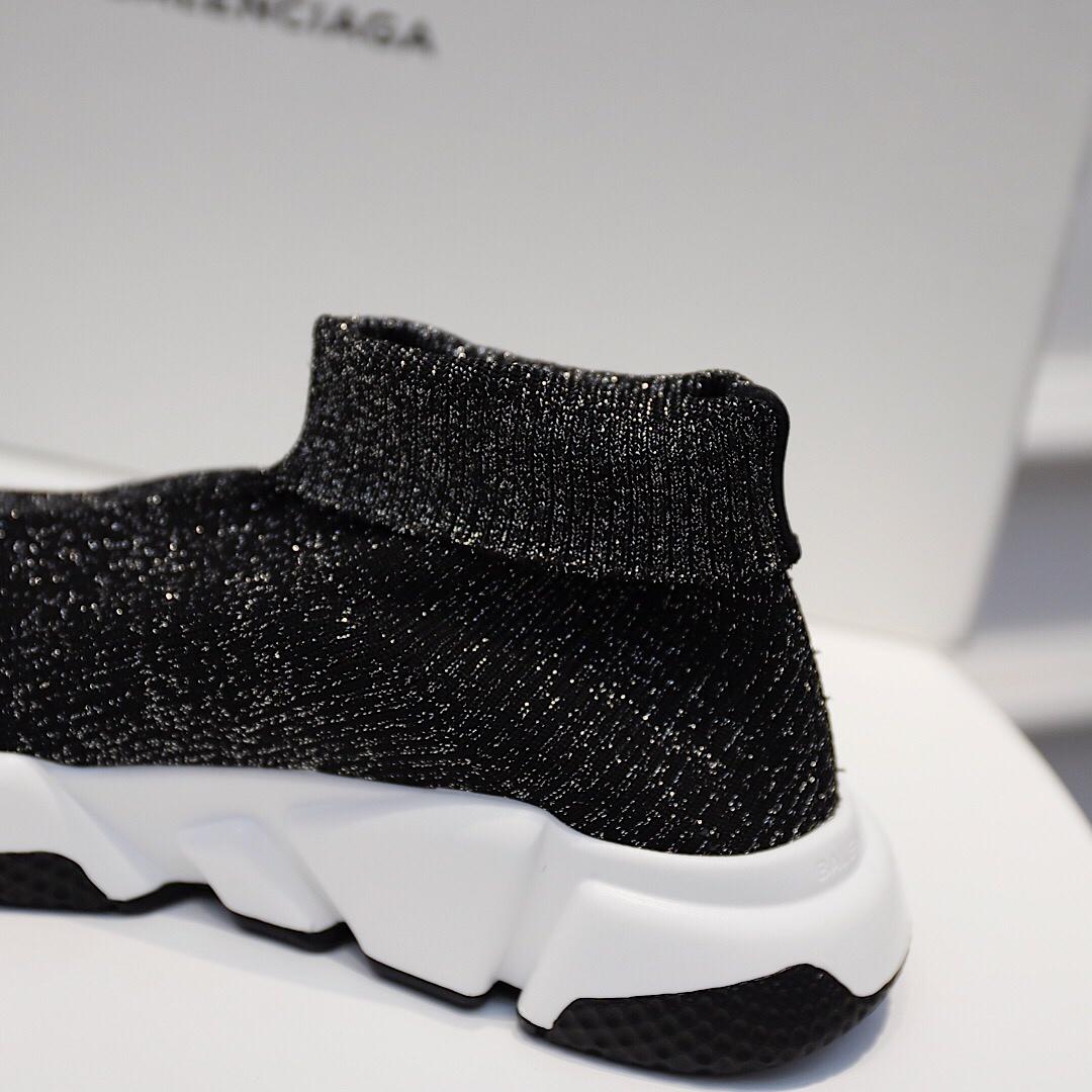 Balenciaga Speed Trainers Black glitter and white rubber sole Sneaker MS09075