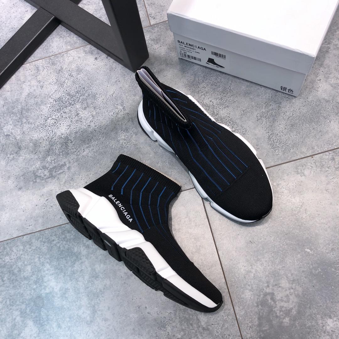 Balenciaga Speed Trainer Black and blue stripes with White rubber sole WS980017
