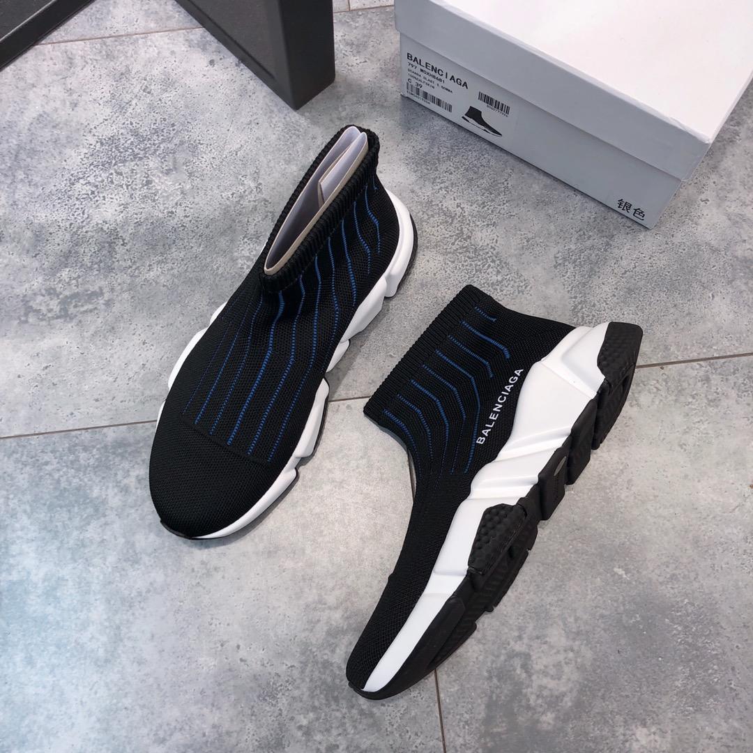 Balenciaga Speed Trainer Black and blue stripes with White rubber sole WS980017