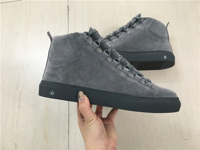 Balenciaga Arena Grey Suede High-Top Calfskin Velvet Aspect Sneaker