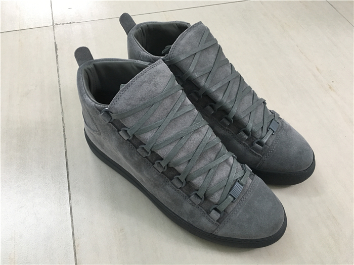 Balenciaga Arena Grey Suede High-Top Calfskin Velvet Aspect Sneaker