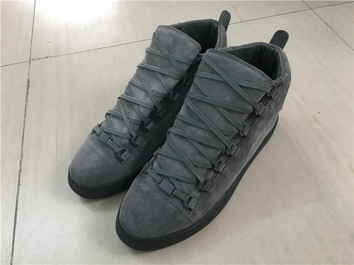Balenciaga Arena Grey Suede High-Top Calfskin Velvet Aspect Sneaker