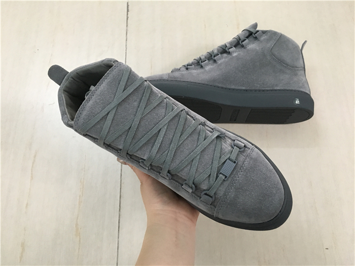 Balenciaga Arena Grey Suede High-Top Calfskin Velvet Aspect Sneaker