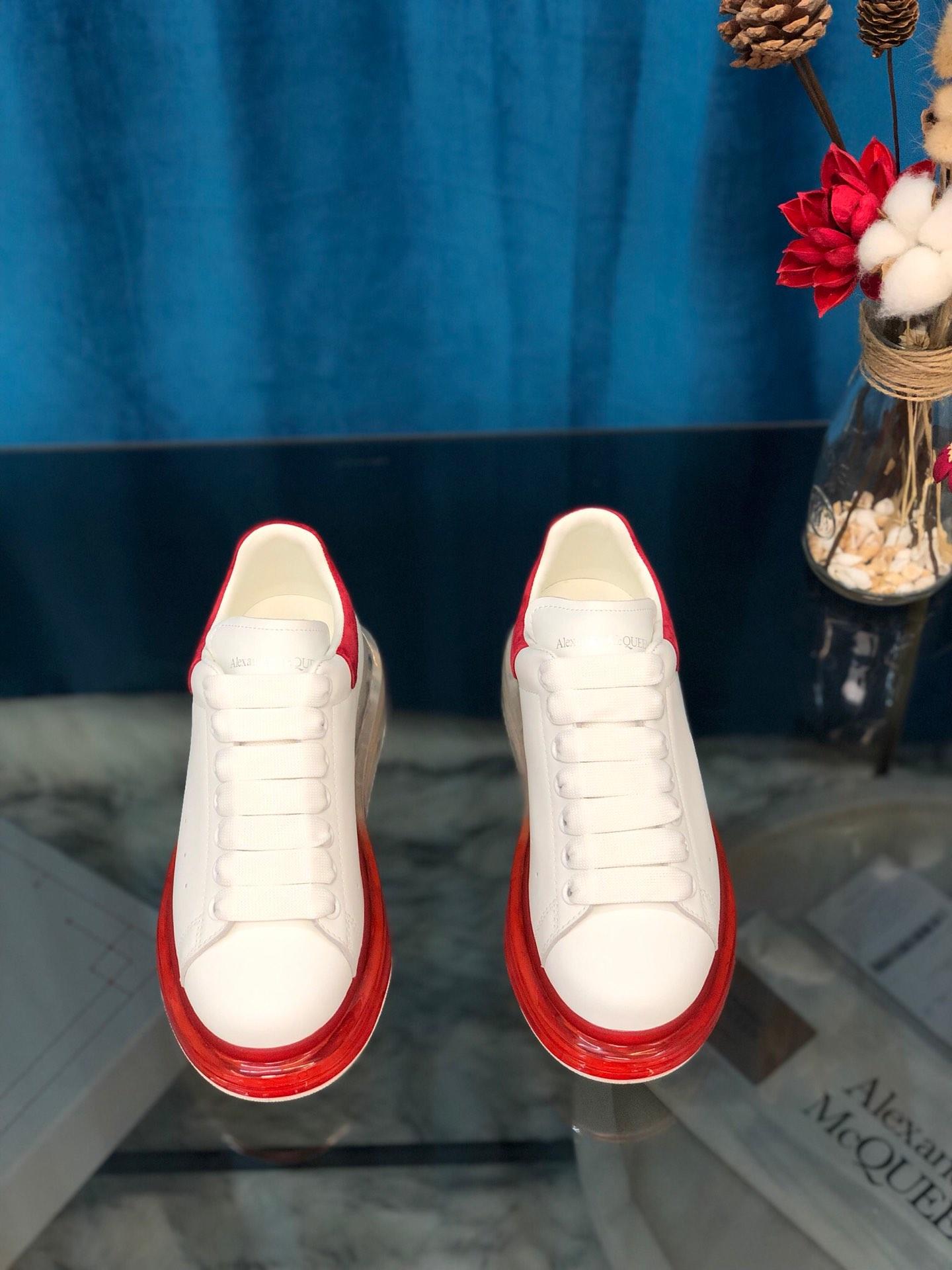 Alexander McQueen Fahion Sneaker White and red heel with transparent sole MS100026