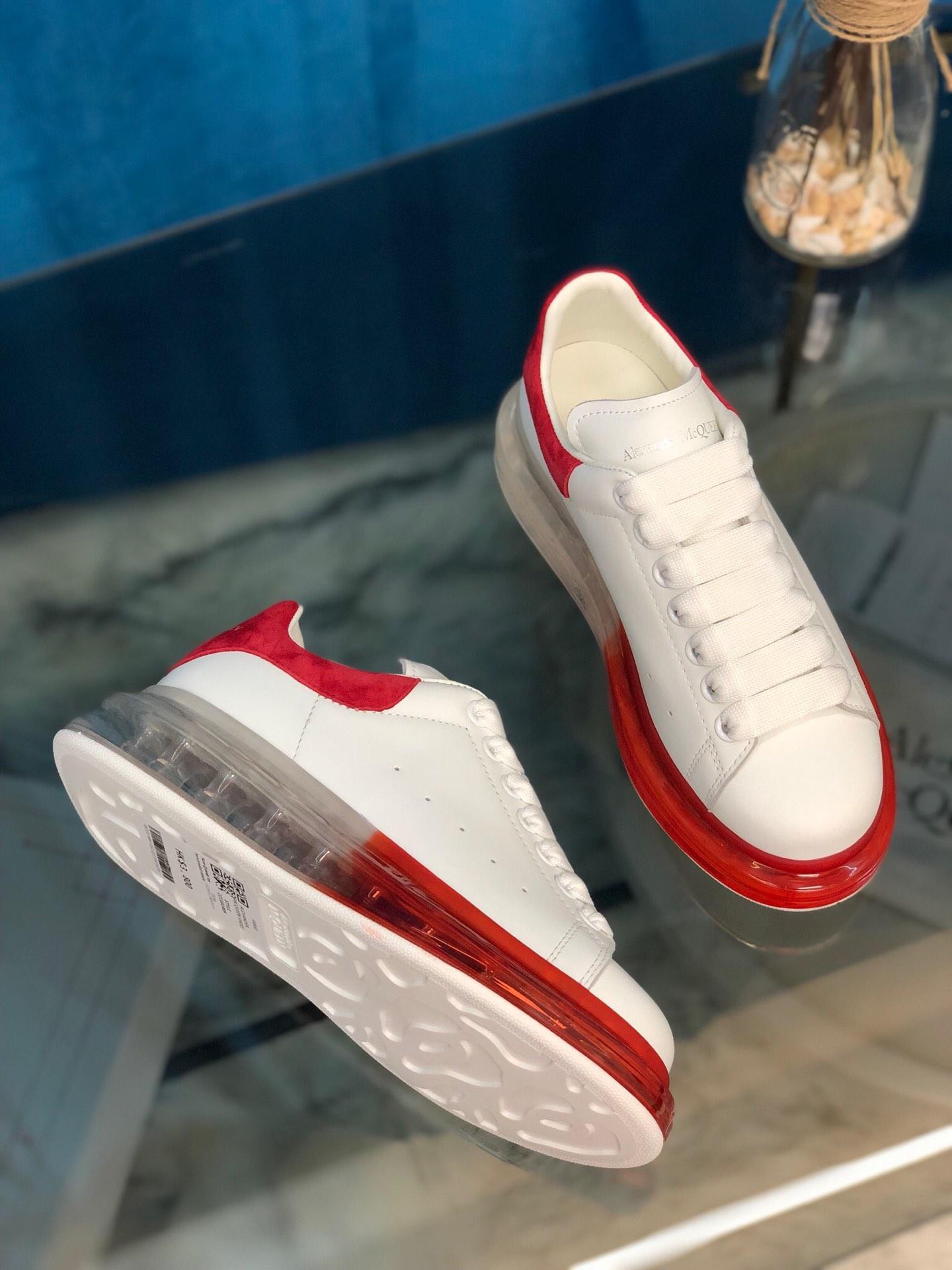 Alexander McQueen Fahion Sneaker White and red heel with transparent sole MS100026
