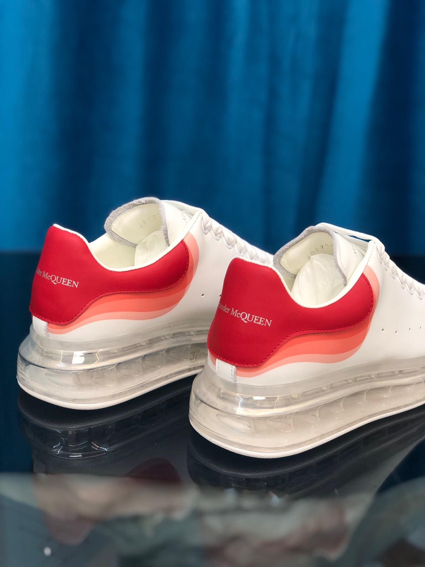Alexander McQueen Fahion Sneaker White and red heel with transparent sole MS100022