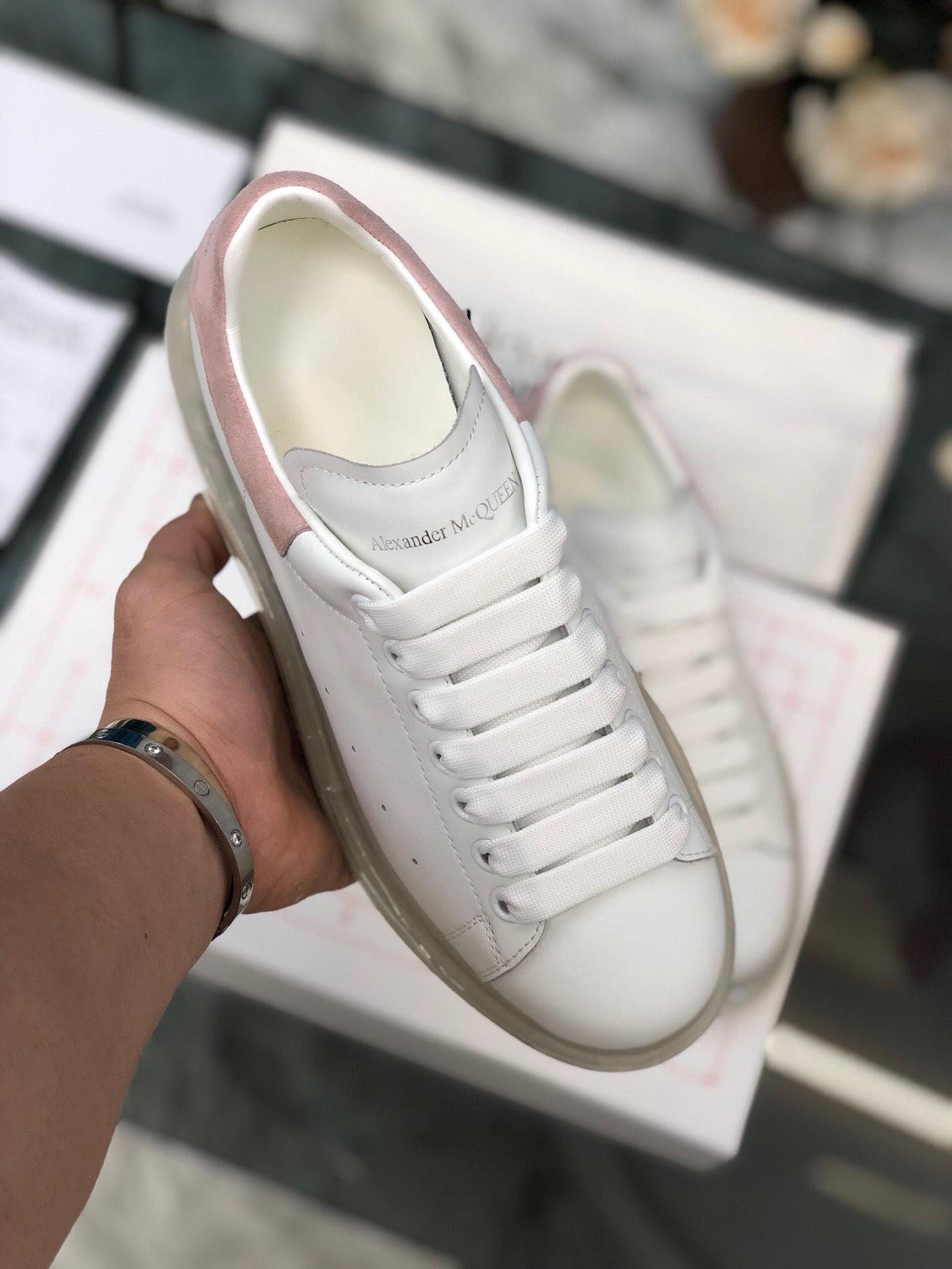 Alexander McQueen Fahion Sneaker White and pink suede heel with transparent sole MS100029