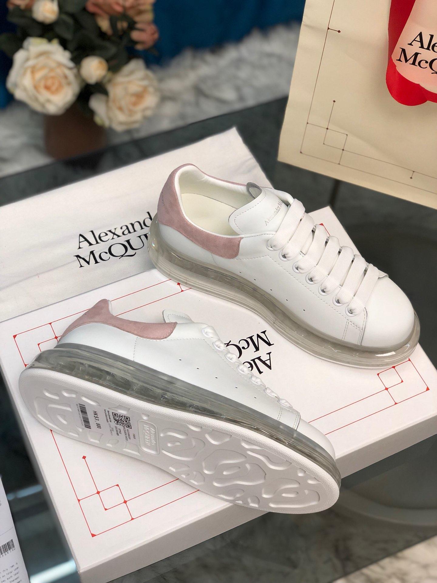 Alexander McQueen Fahion Sneaker White and pink suede heel with transparent sole MS100029