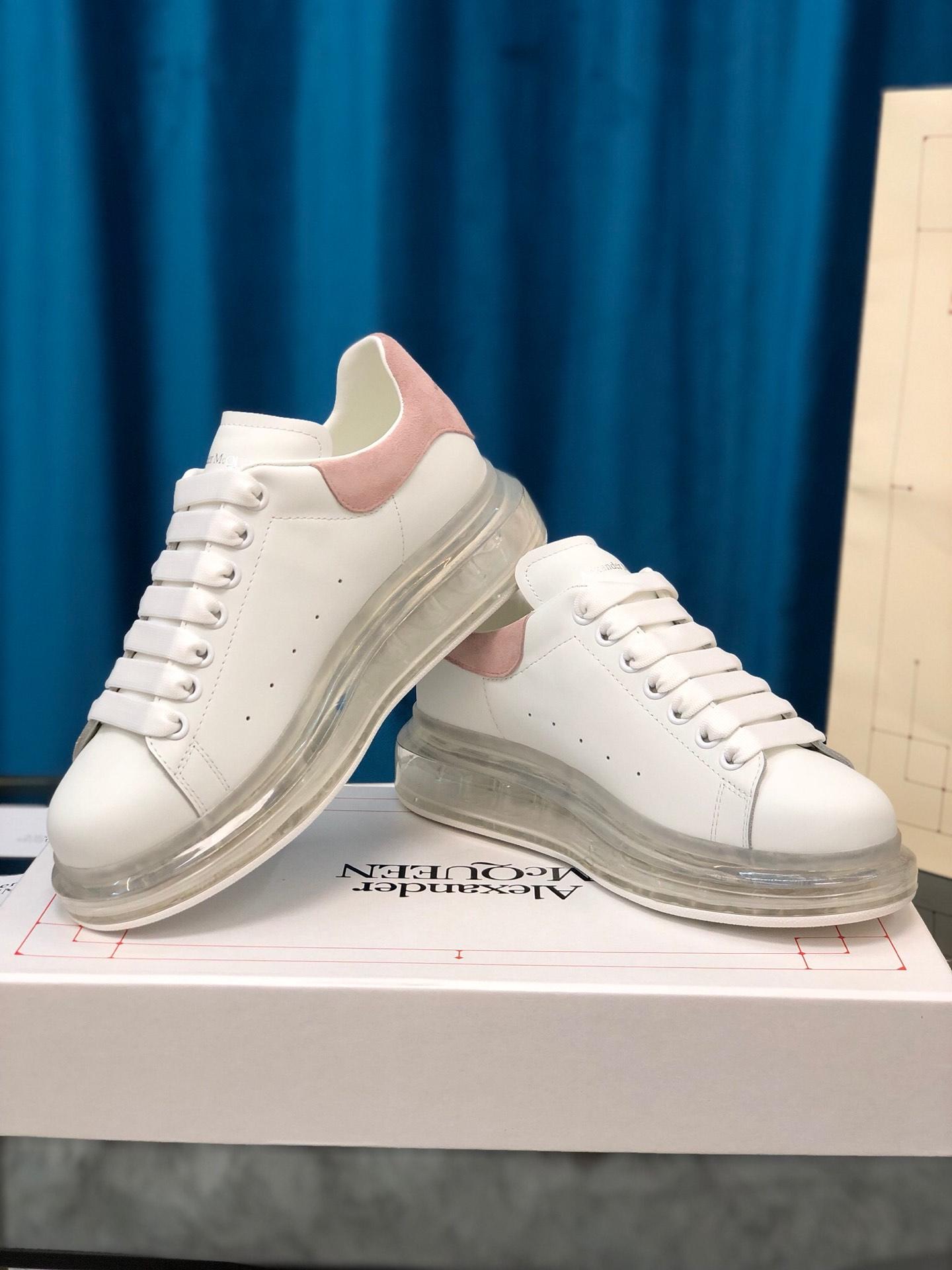 Alexander McQueen Fahion Sneaker White and pink suede heel with transparent sole MS100029