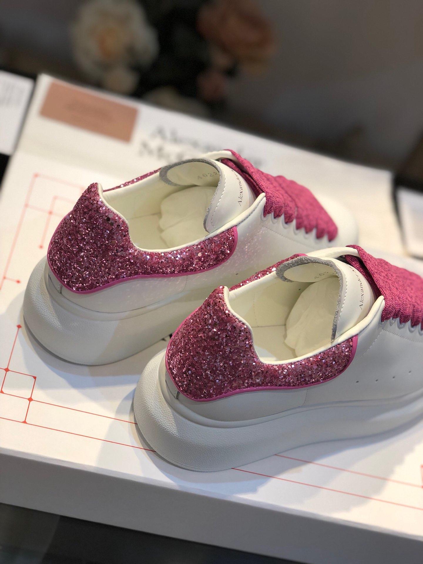 Alexander McQueen Fahion Sneaker White and pink glitter heel MS100045